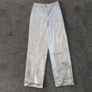 4th & Reckless High-Shine Metallic Silver Trousers - US XS Mobwife